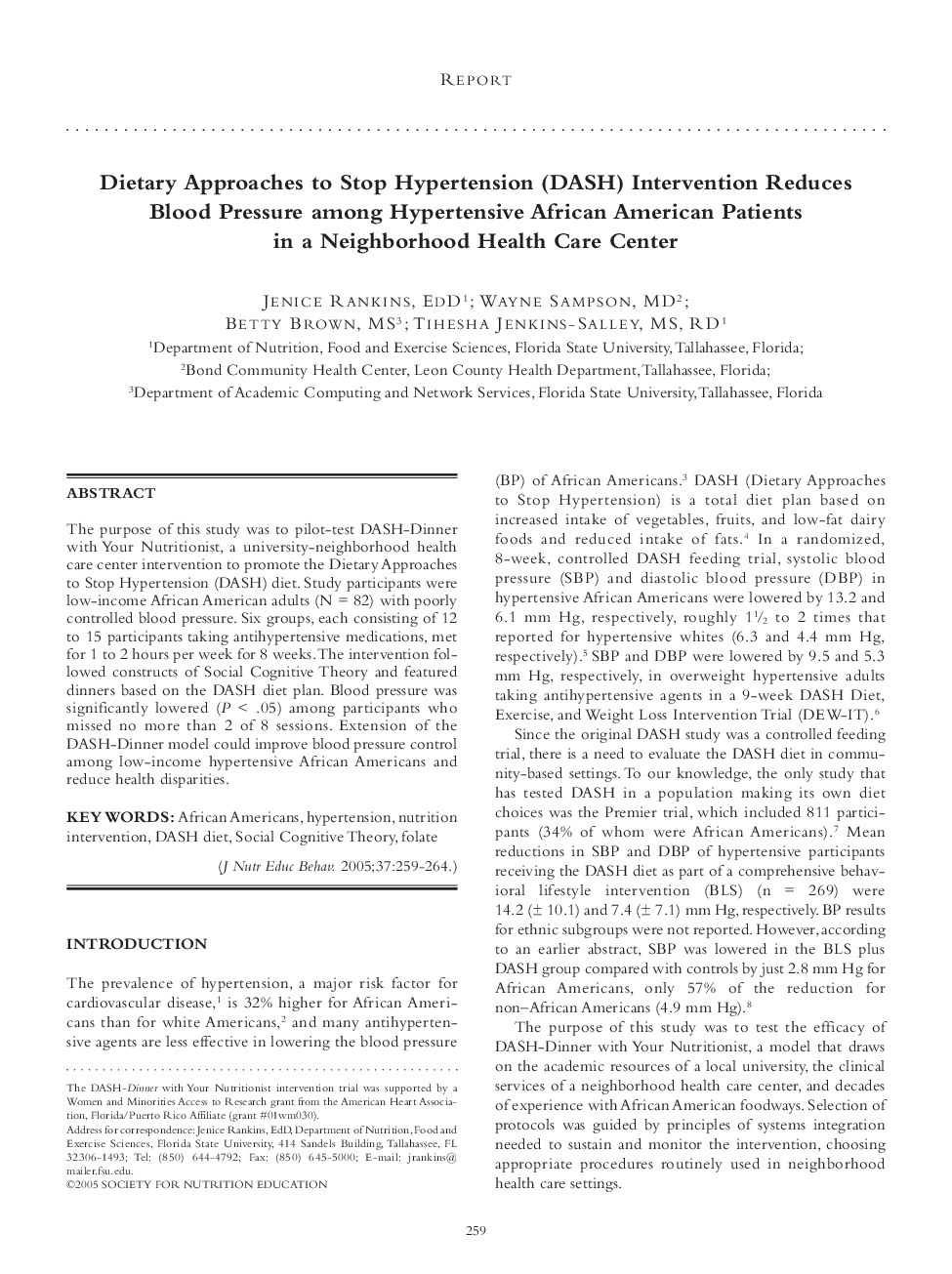 Dietary Approaches to Stop Hypertension (DASH) Intervention Reduces Blood Pressure among Hypertensive African American Patients in a Neighborhood Health Care Center