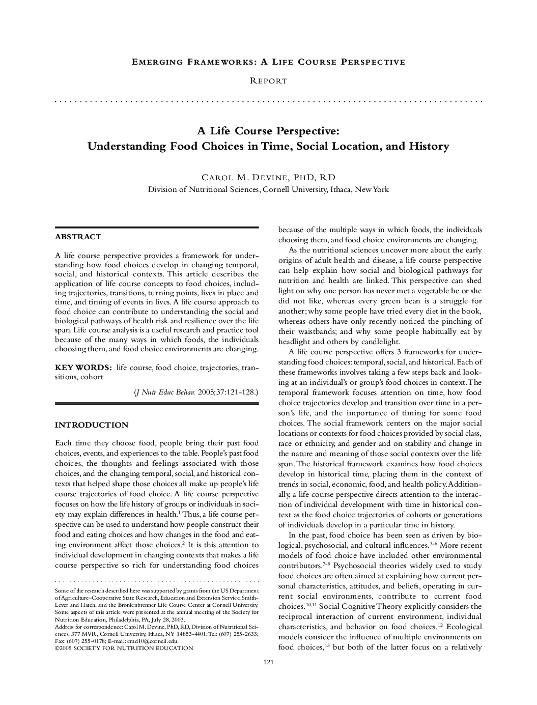 A Life Course Perspective: Understanding Food Choices in Time, Social Location, and History