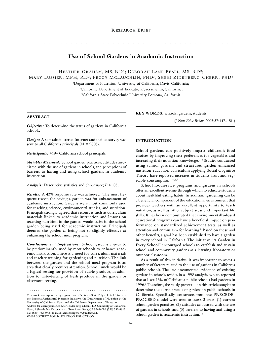 Use of School Gardens in Academic Instruction