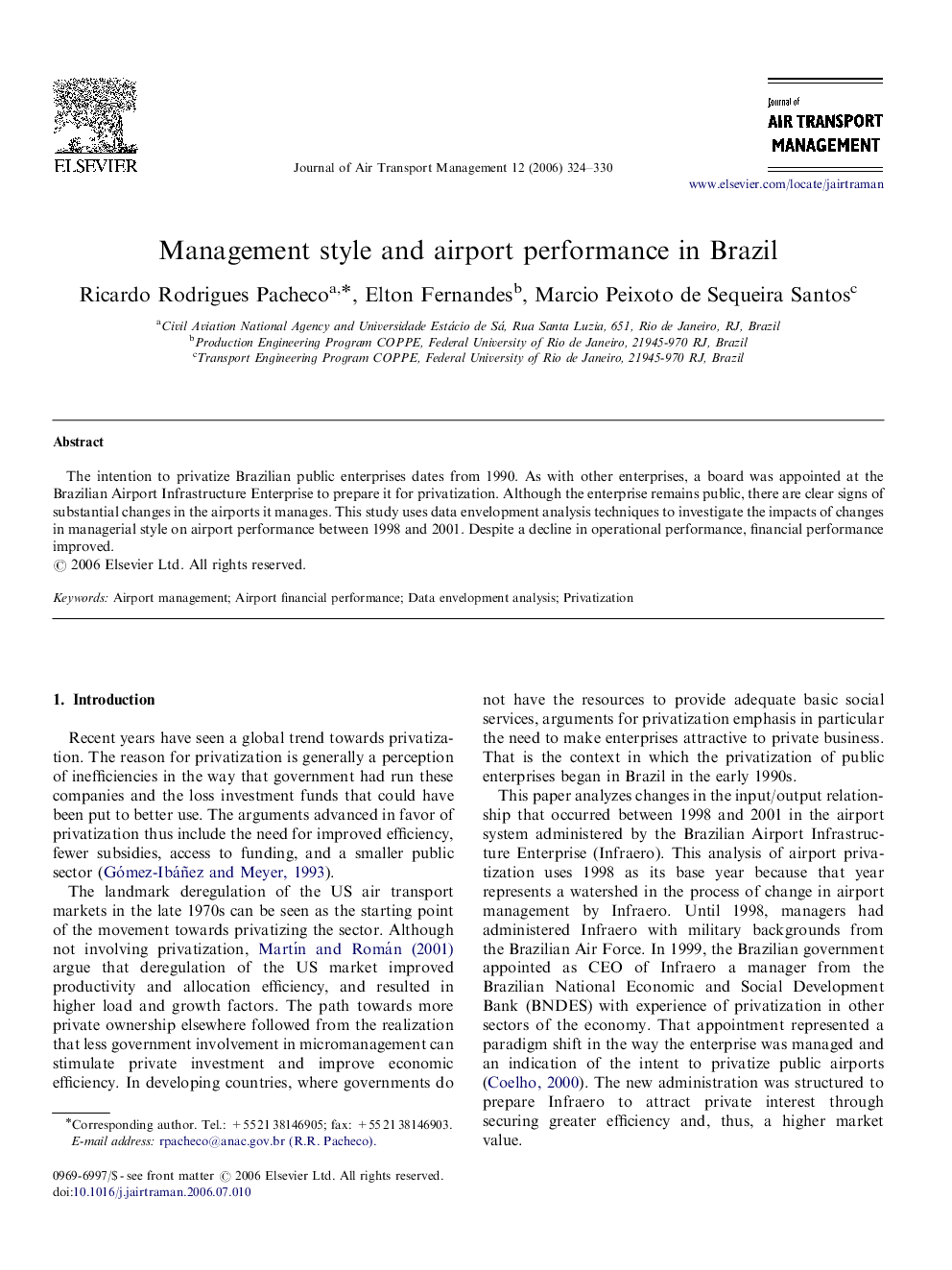 Management style and airport performance in Brazil