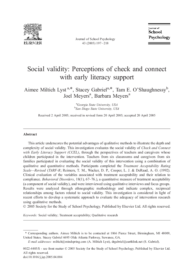 Social validity: Perceptions of check and connect with early literacy support