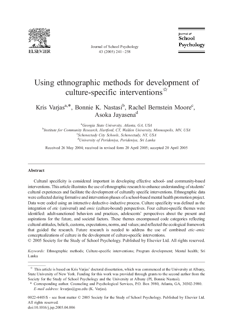 Using ethnographic methods for development of culture-specific interventions