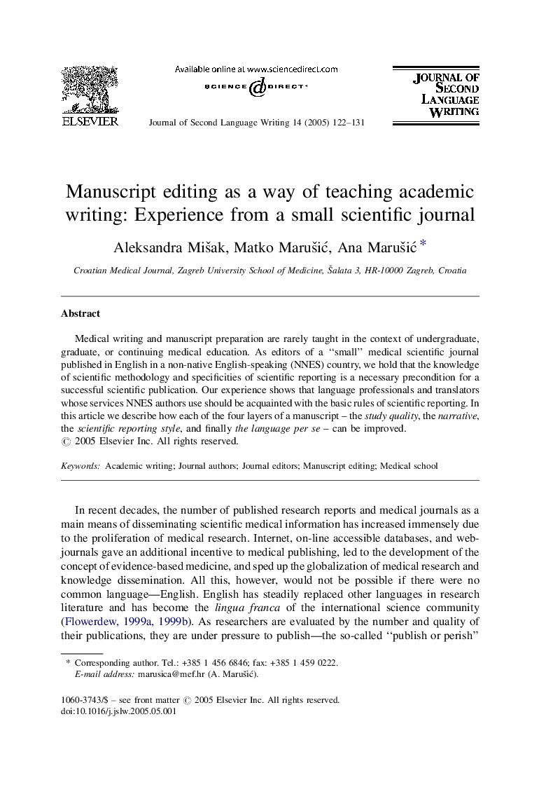 Manuscript editing as a way of teaching academic writing: Experience from a small scientific journal