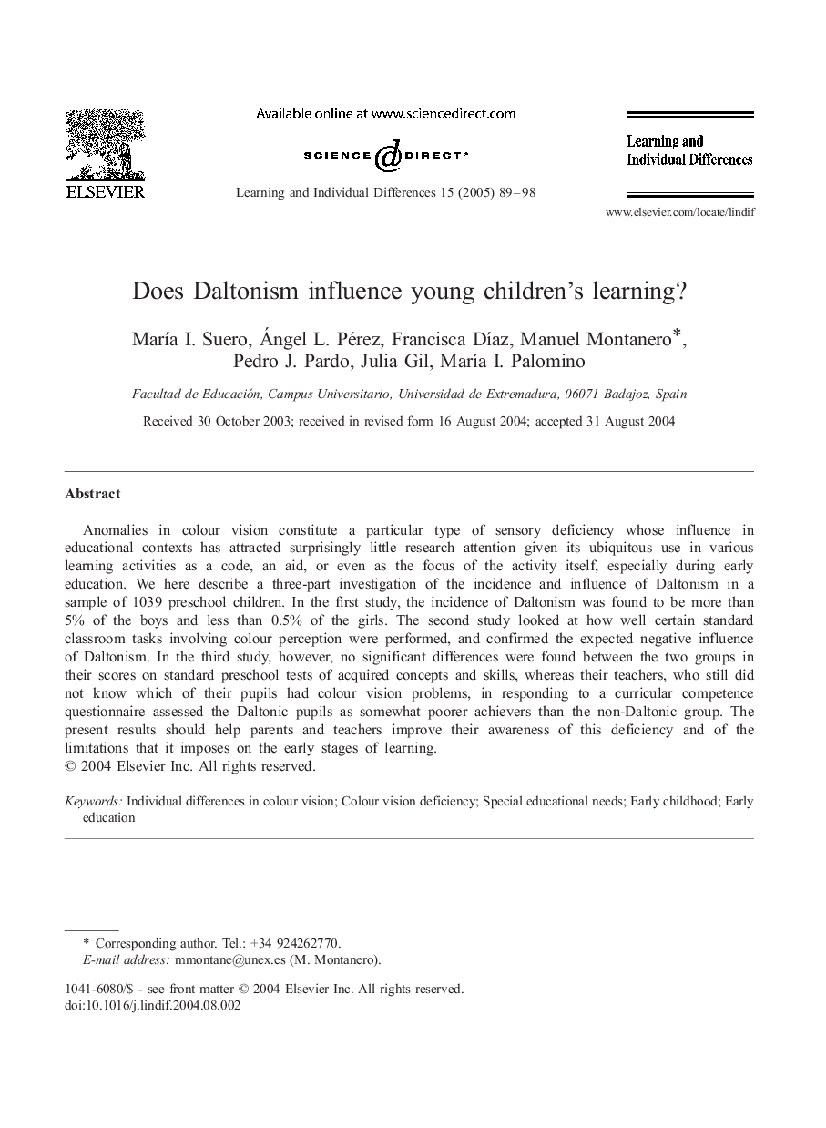 Does Daltonism influence young children's learning?