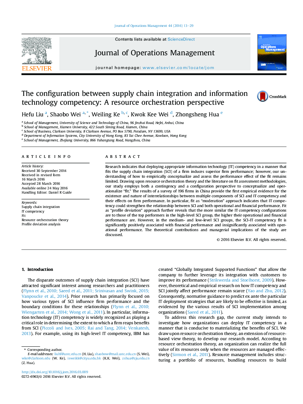 The configuration between supply chain integration and information technology competency: A resource orchestration perspective