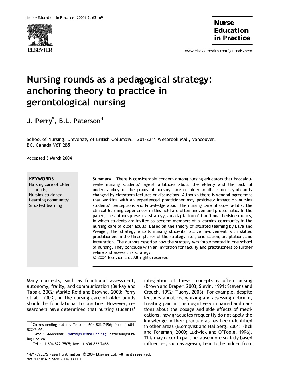 Nursing rounds as a pedagogical strategy: anchoring theory to practice in gerontological nursing