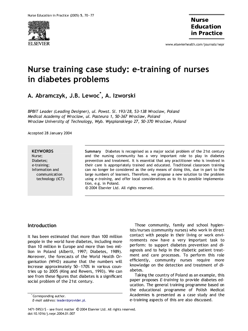 Nurse training case study: e-training of nurses in diabetes problems