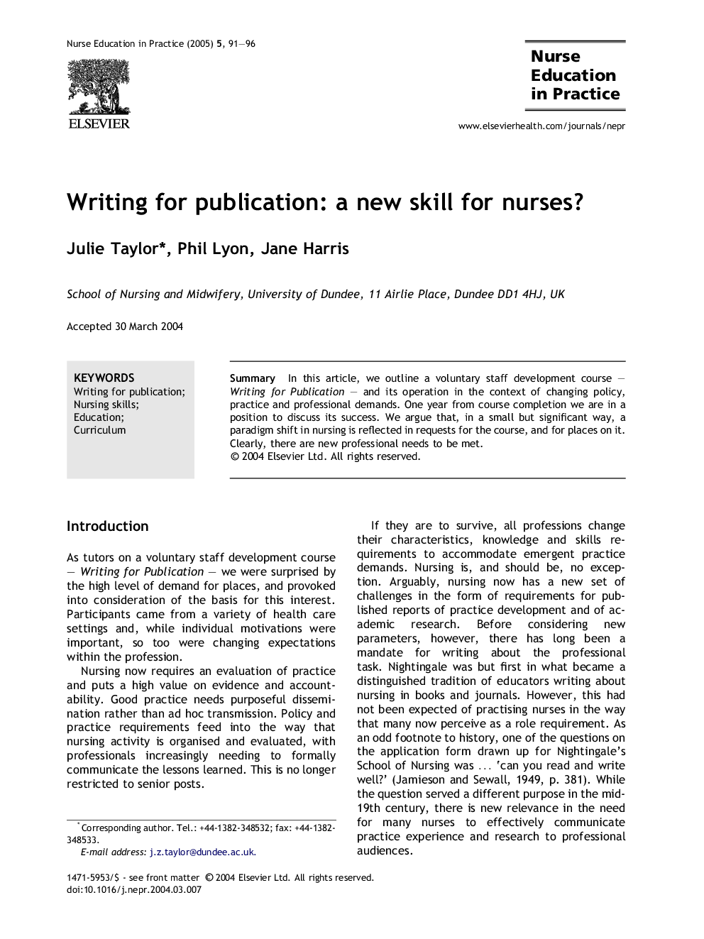 Writing for publication: a new skill for nurses?