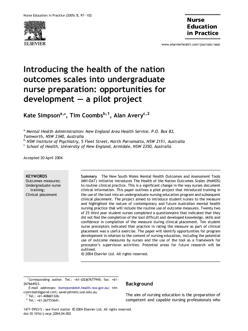 Introducing the health of the nation outcomes scales into undergraduate nurse preparation: opportunities for development - a pilot project