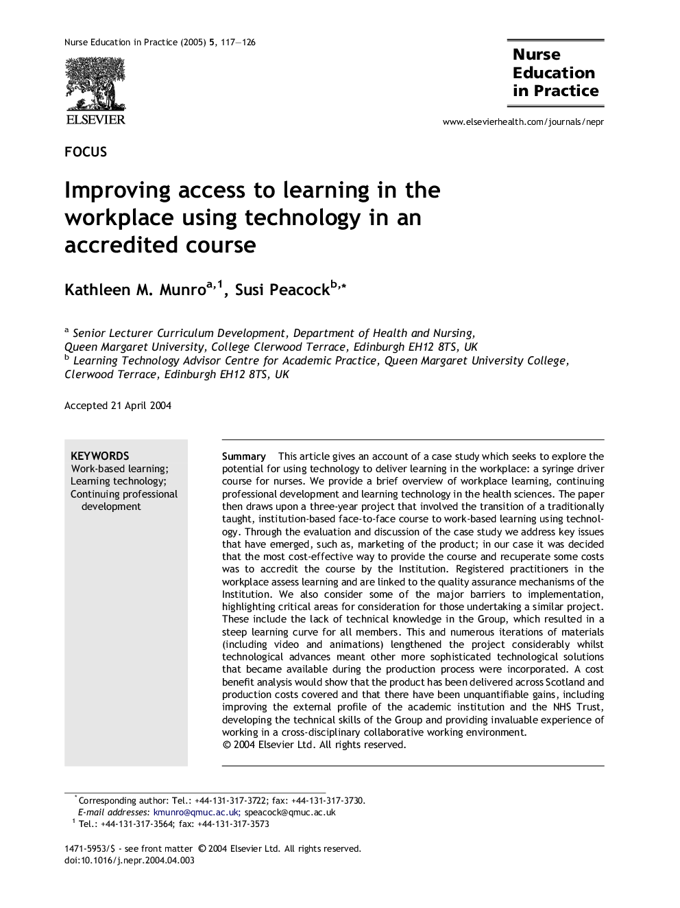 Improving access to learning in the workplace using technology in an accredited course