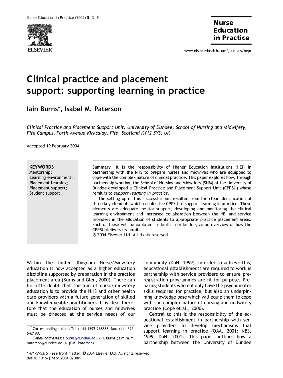 Clinical practice and placement support: supporting learning in practice