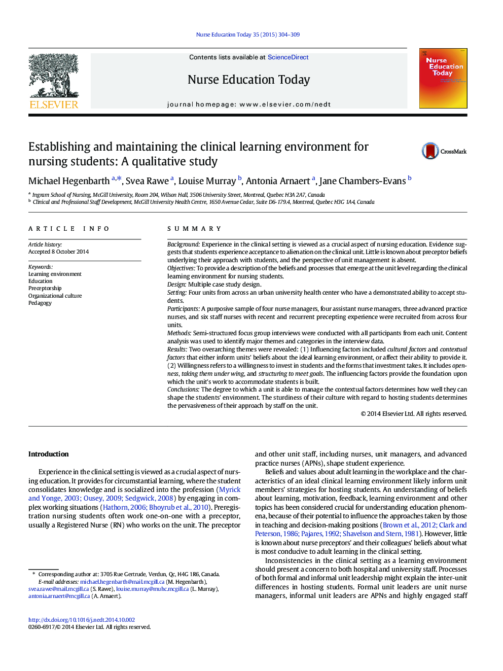 ایجاد و نگهداری محیط یادگیری بالینی برای دانشجویان پرستاری: یک مطالعه کیفی 