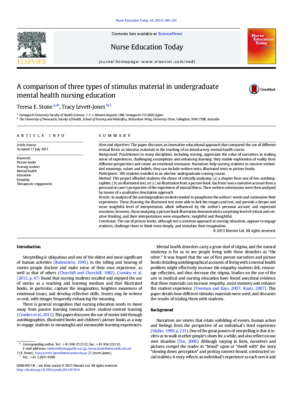 A comparison of three types of stimulus material in undergraduate mental health nursing education