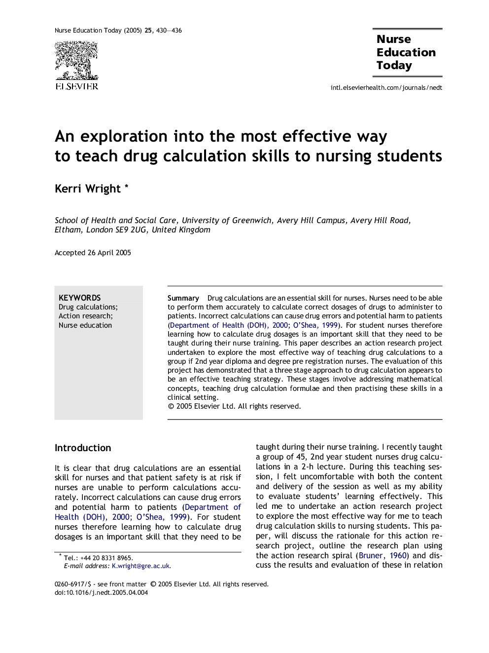 An exploration into the most effective way to teach drug calculation skills to nursing students