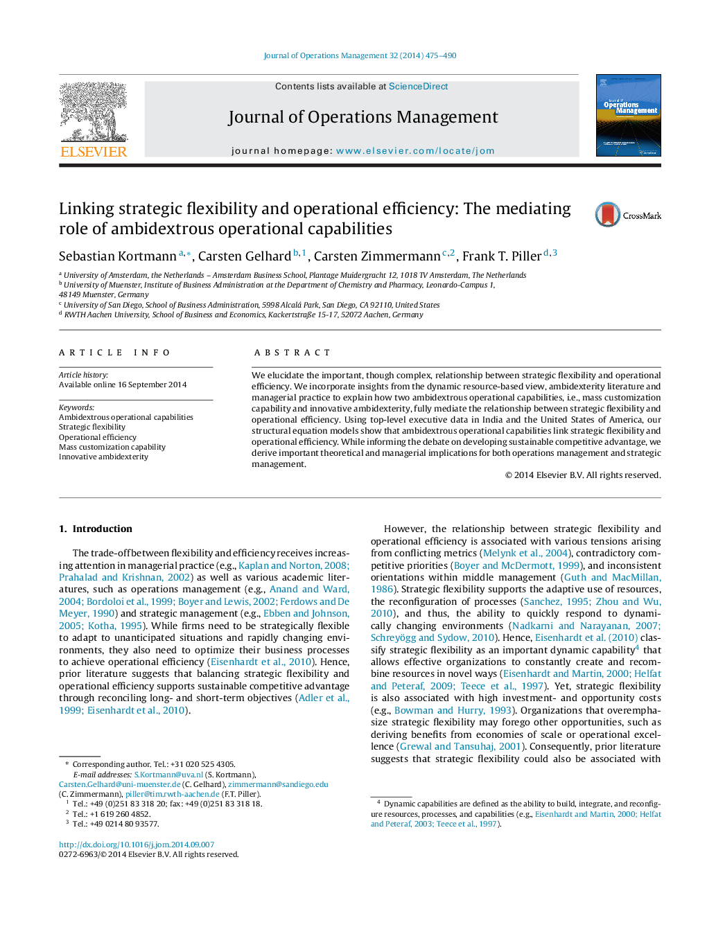 Linking strategic flexibility and operational efficiency: The mediating role of ambidextrous operational capabilities