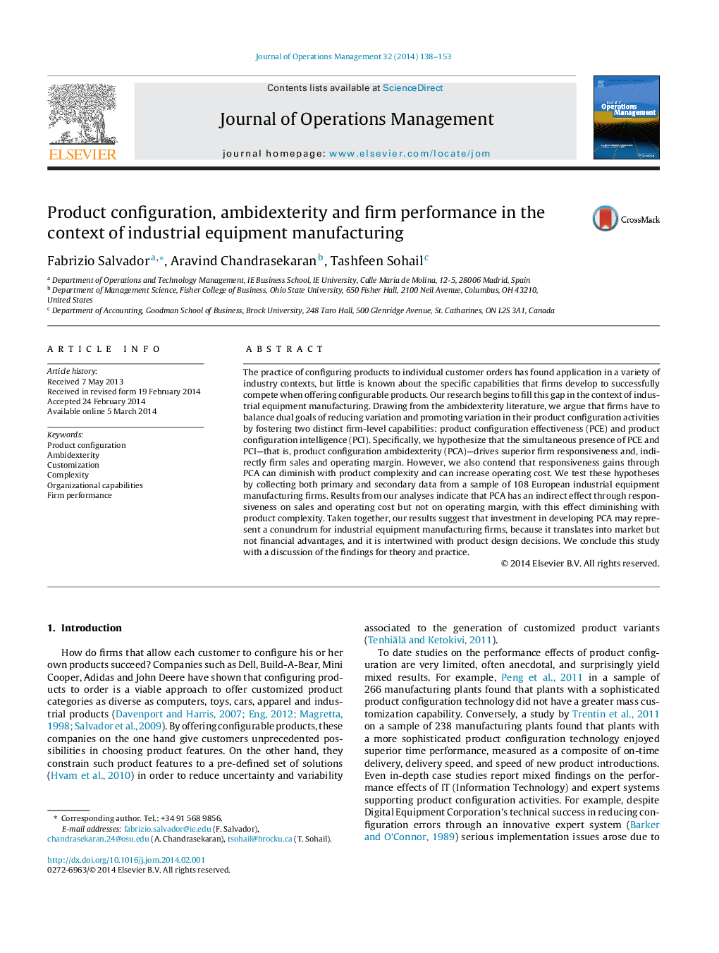 Product configuration, ambidexterity and firm performance in the context of industrial equipment manufacturing