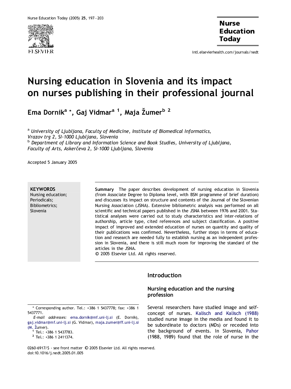 Nursing education in Slovenia and its impact on nurses publishing in their professional journal