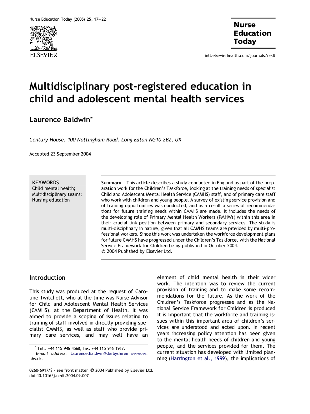 Multidisciplinary post-registered education in child and adolescent mental health services