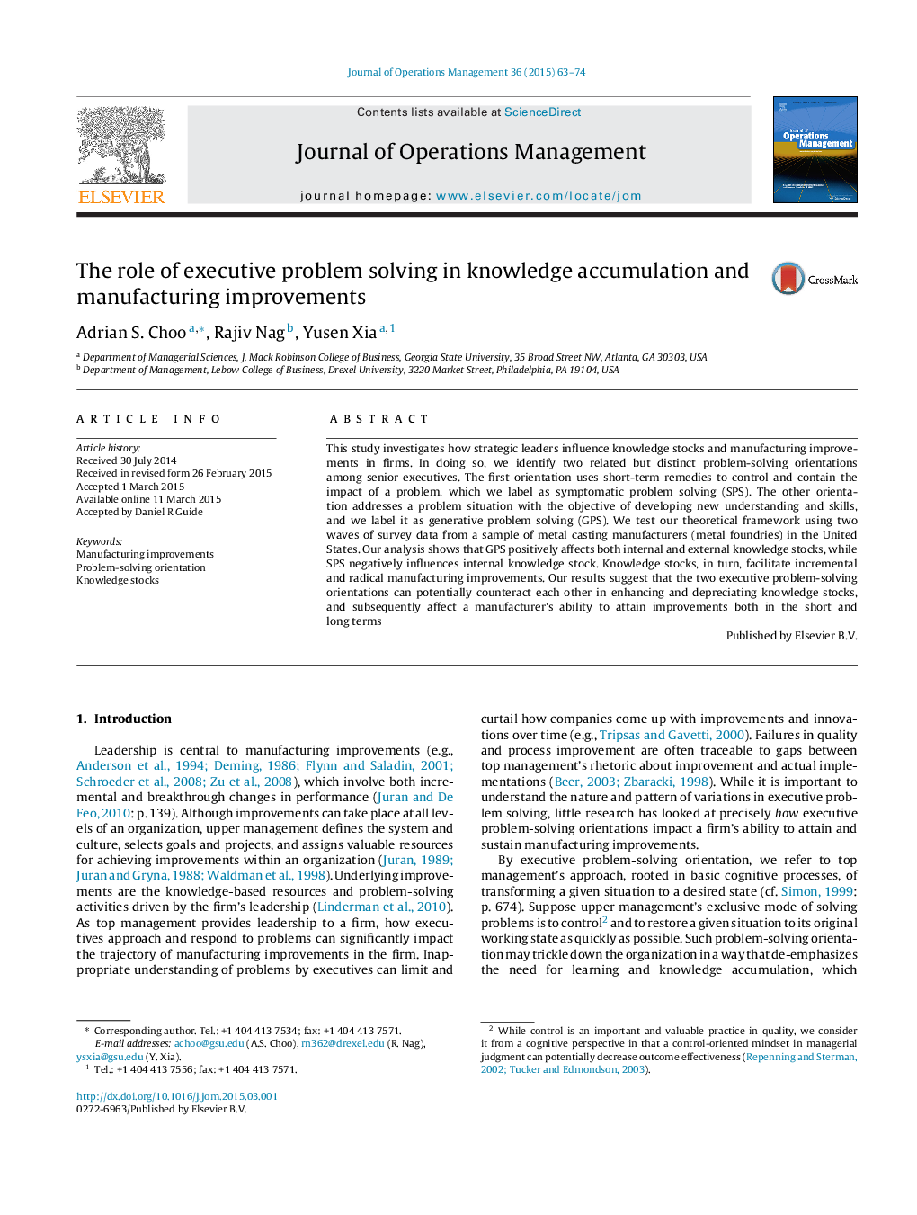 The role of executive problem solving in knowledge accumulation and manufacturing improvements