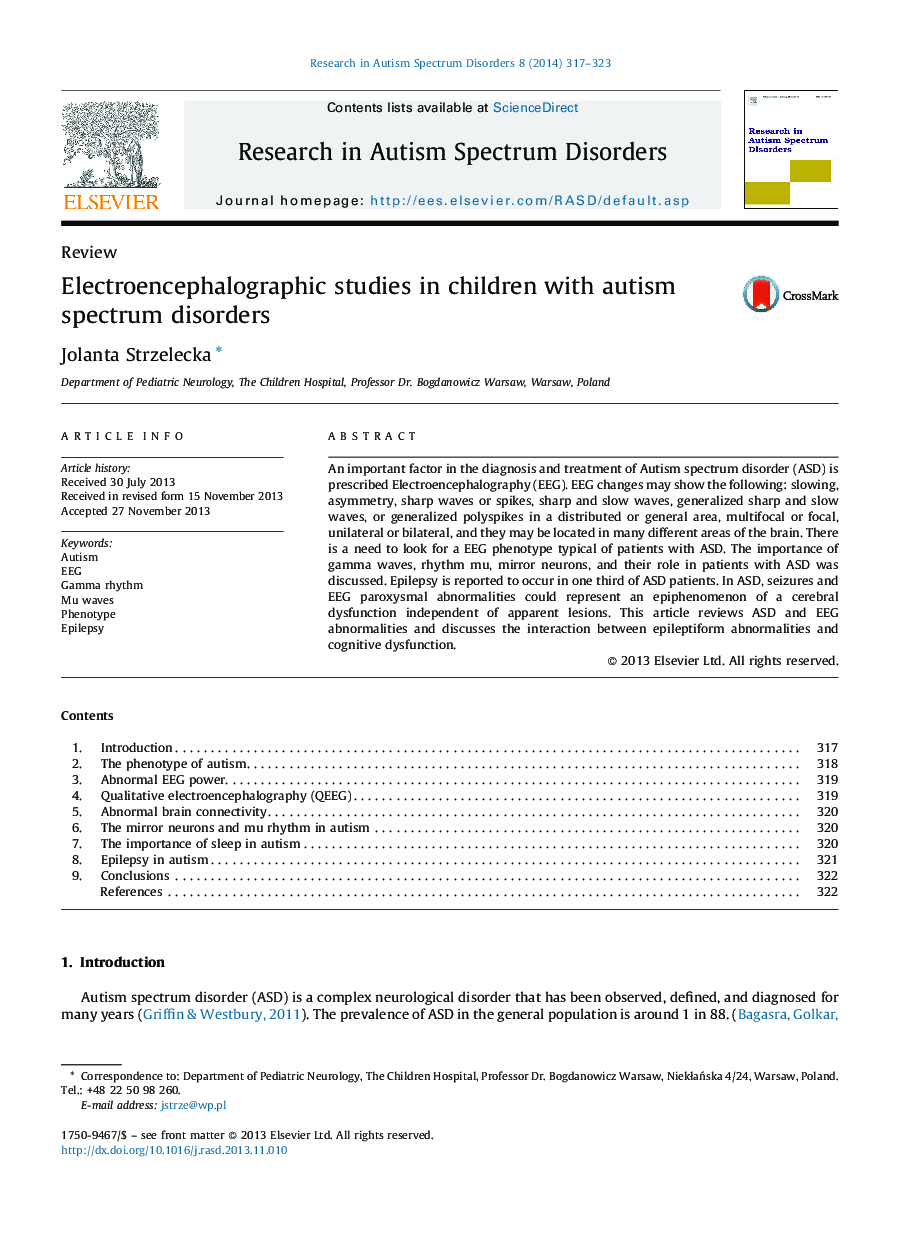 Electroencephalographic studies in children with autism spectrum disorders