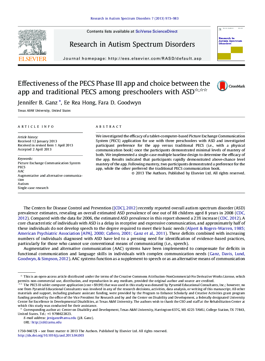 Effectiveness of the PECS Phase III app and choice between the app and traditional PECS among preschoolers with ASD