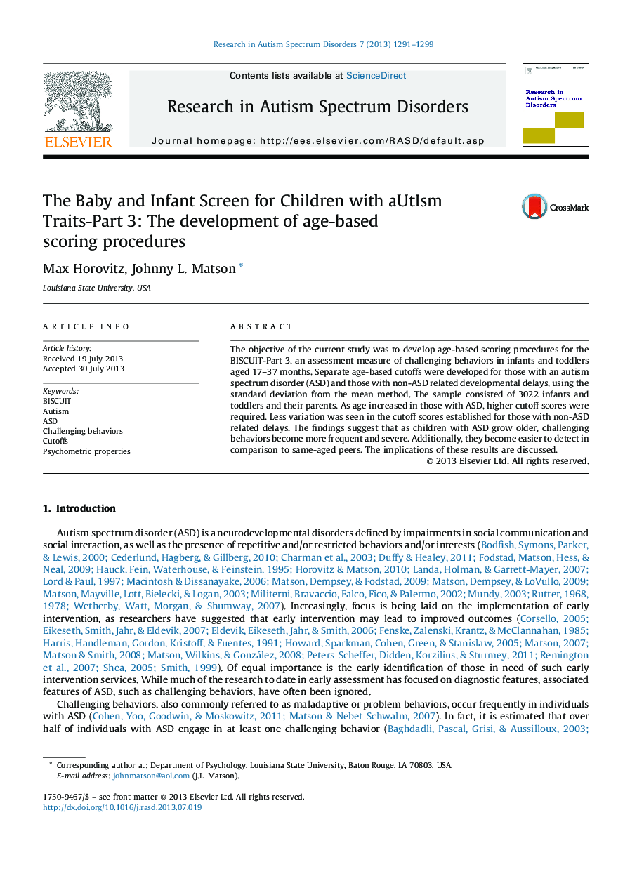 The Baby and Infant Screen for Children with aUtIsm Traits-Part 3: The development of age-based scoring procedures