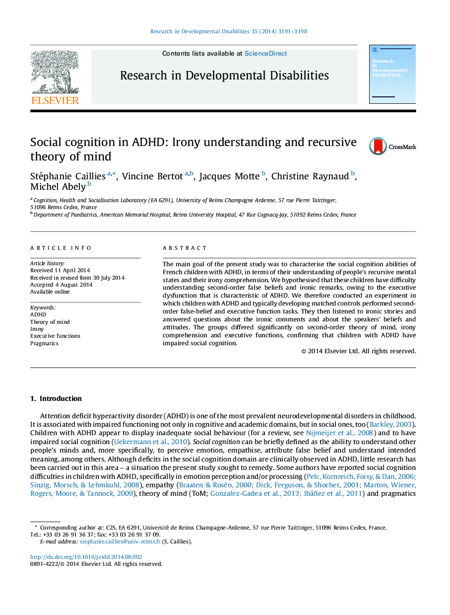 Social cognition in ADHD: Irony understanding and recursive theory of mind