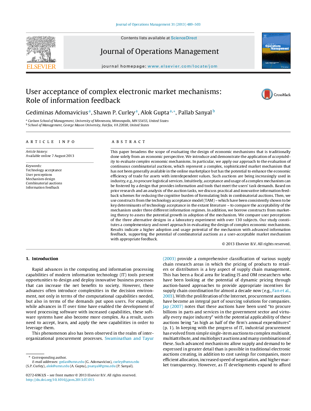 User acceptance of complex electronic market mechanisms: Role of information feedback