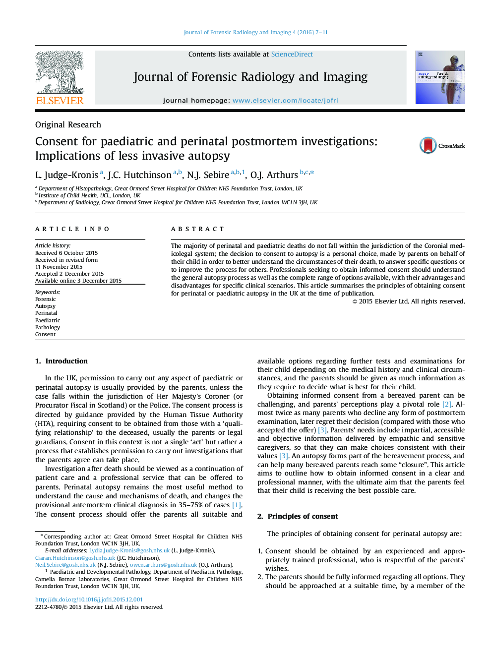 Consent for paediatric and perinatal postmortem investigations: Implications of less invasive autopsy