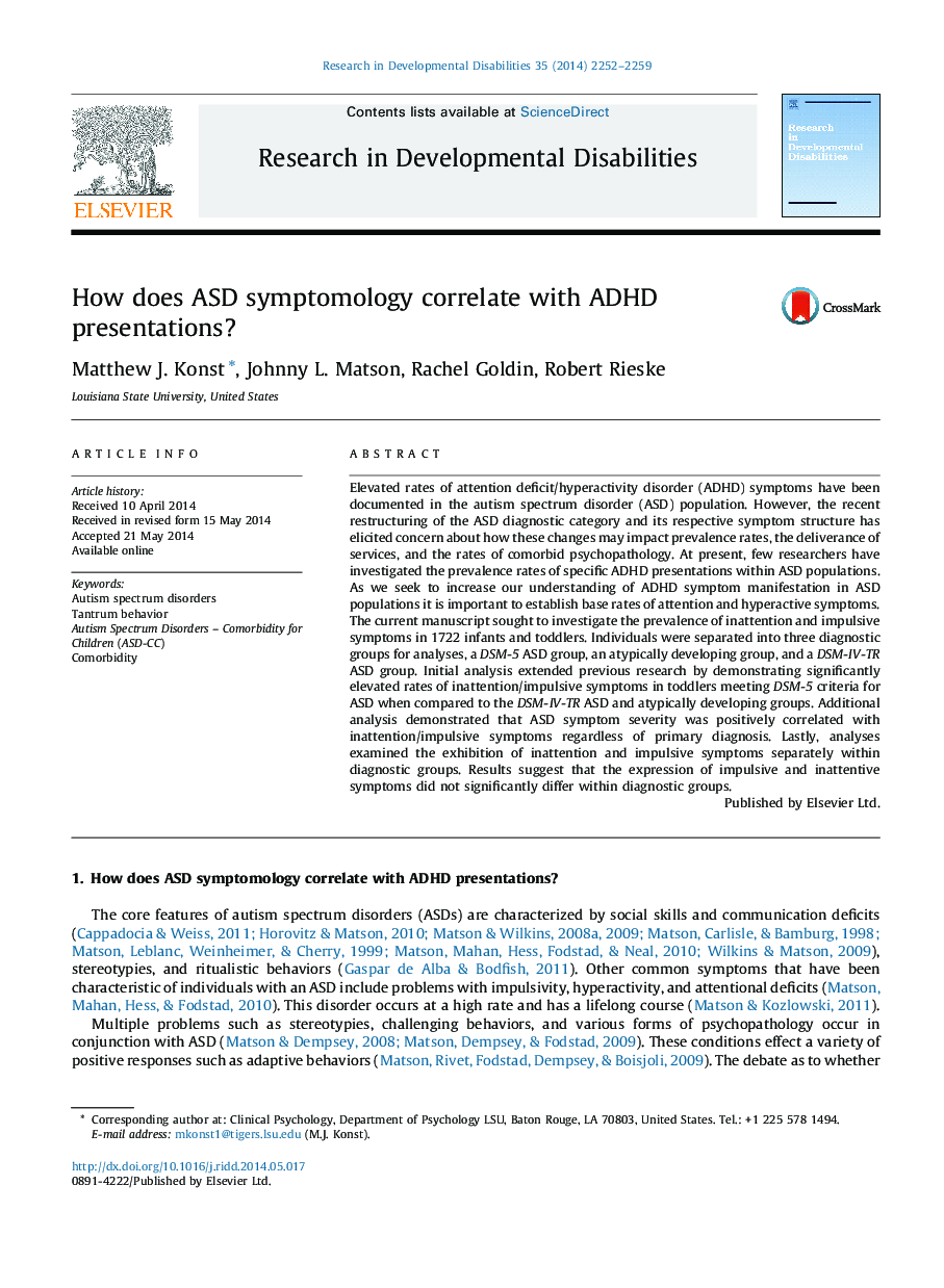 How does ASD symptomology correlate with ADHD presentations?