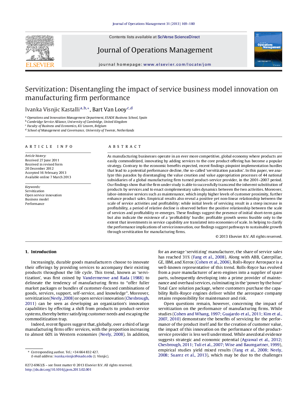 Servitization: Disentangling the impact of service business model innovation on manufacturing firm performance