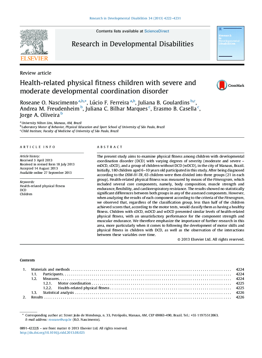 Health-related physical fitness children with severe and moderate developmental coordination disorder