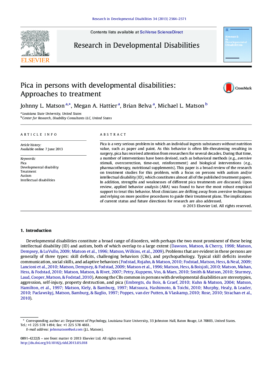 Pica in persons with developmental disabilities: Approaches to treatment