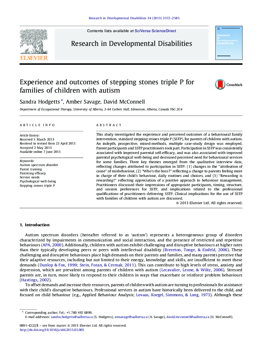 Experience and outcomes of stepping stones triple P for families of children with autism