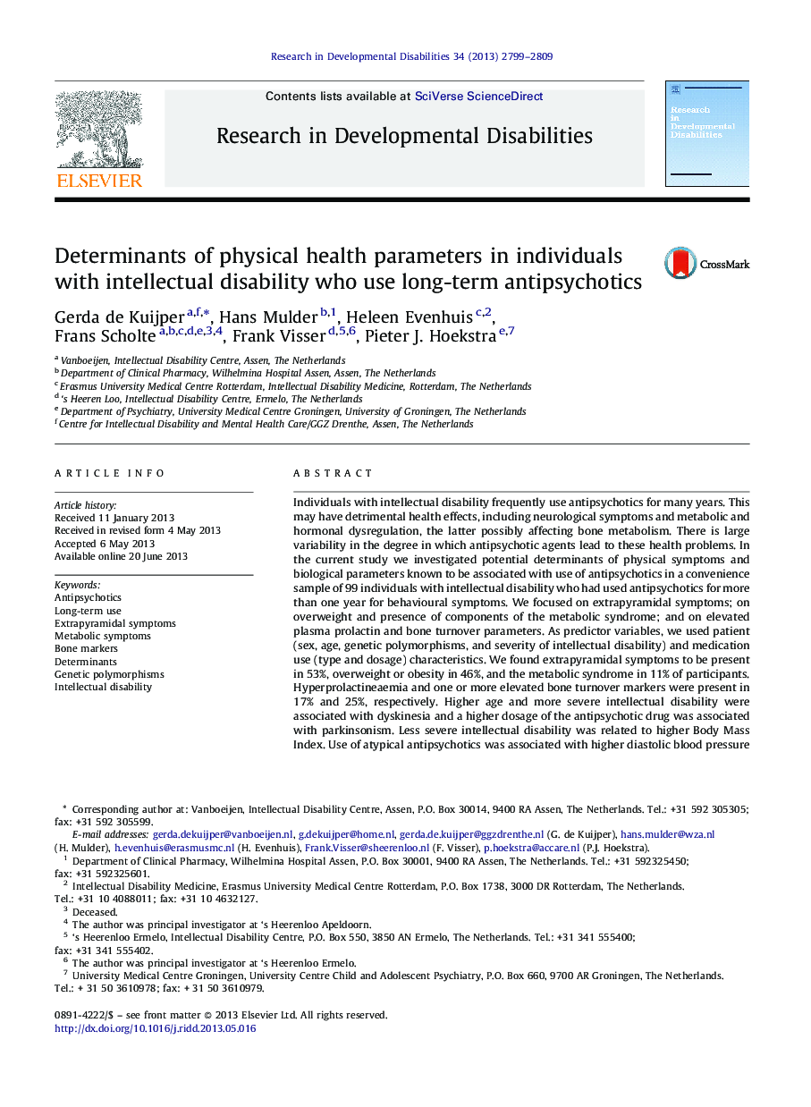 تعیین کننده پارامترهای سلامت جسمانی در افراد دارای معلولیت فکری که از آنتی بادی های درازمدت استفاده می کنند 
