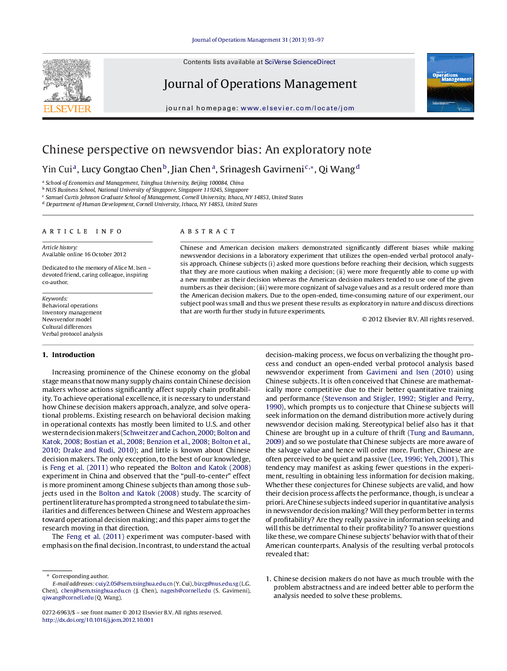 Chinese perspective on newsvendor bias: An exploratory note