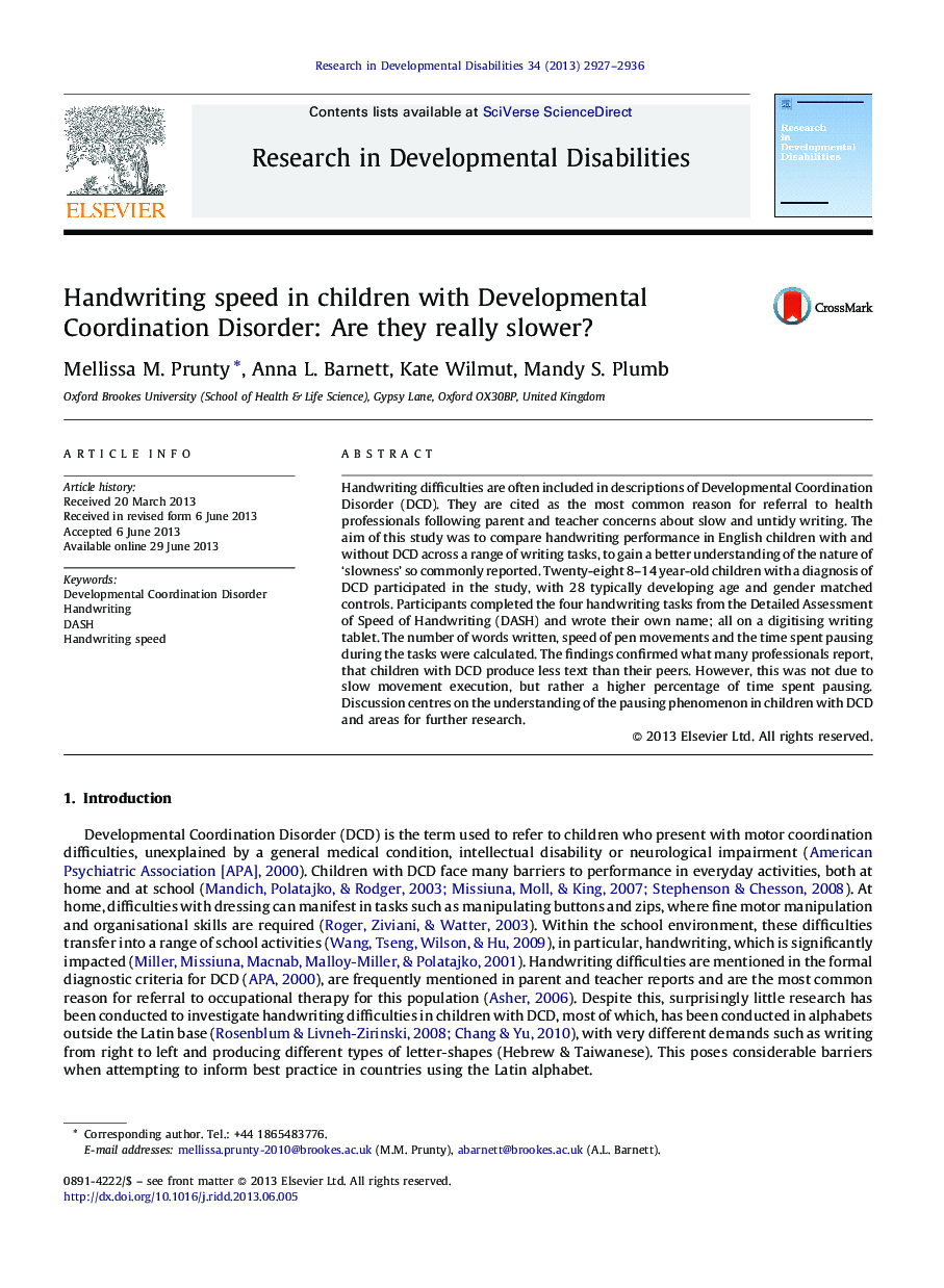 Handwriting speed in children with Developmental Coordination Disorder: Are they really slower?