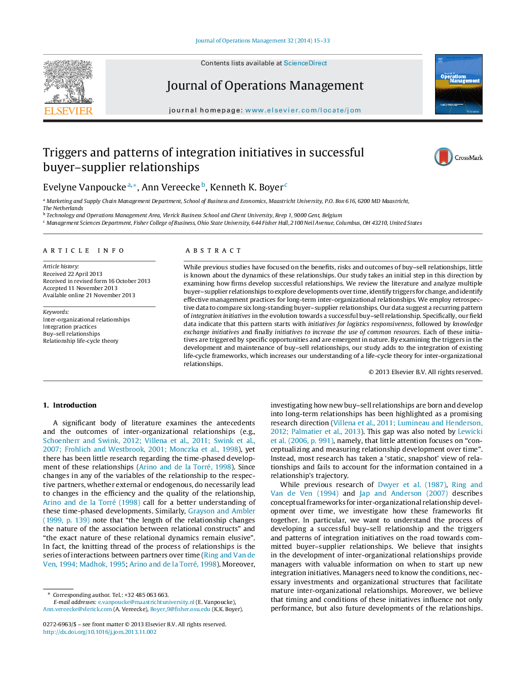 Triggers and patterns of integration initiatives in successful buyer–supplier relationships