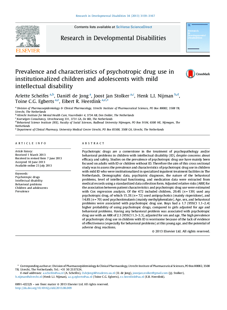 Prevalence and characteristics of psychotropic drug use in institutionalized children and adolescents with mild intellectual disability