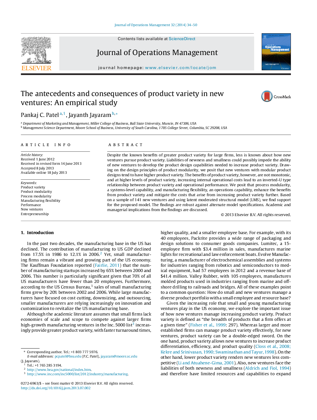 The antecedents and consequences of product variety in new ventures: An empirical study