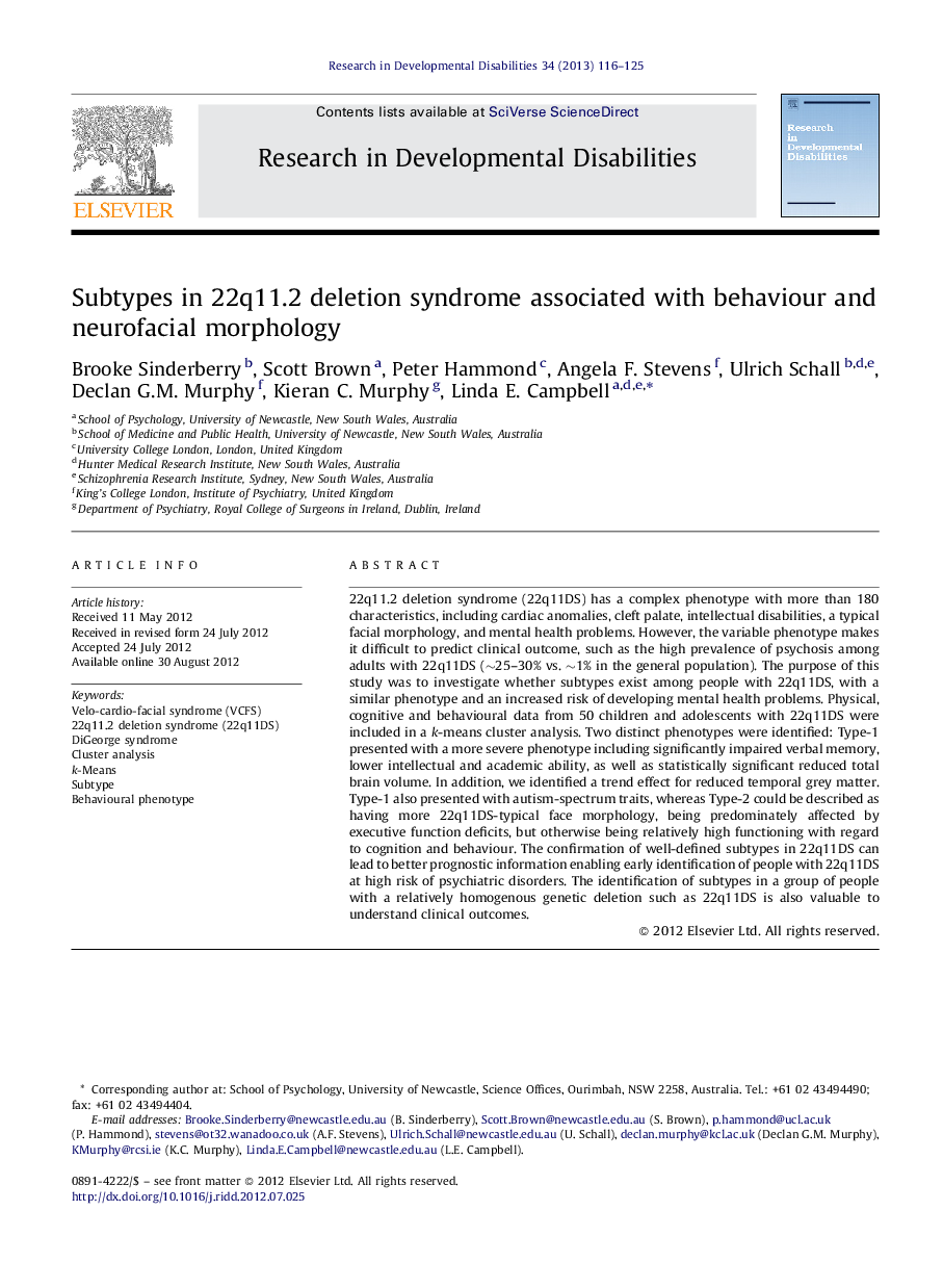 Subtypes in 22q11.2 deletion syndrome associated with behaviour and neurofacial morphology