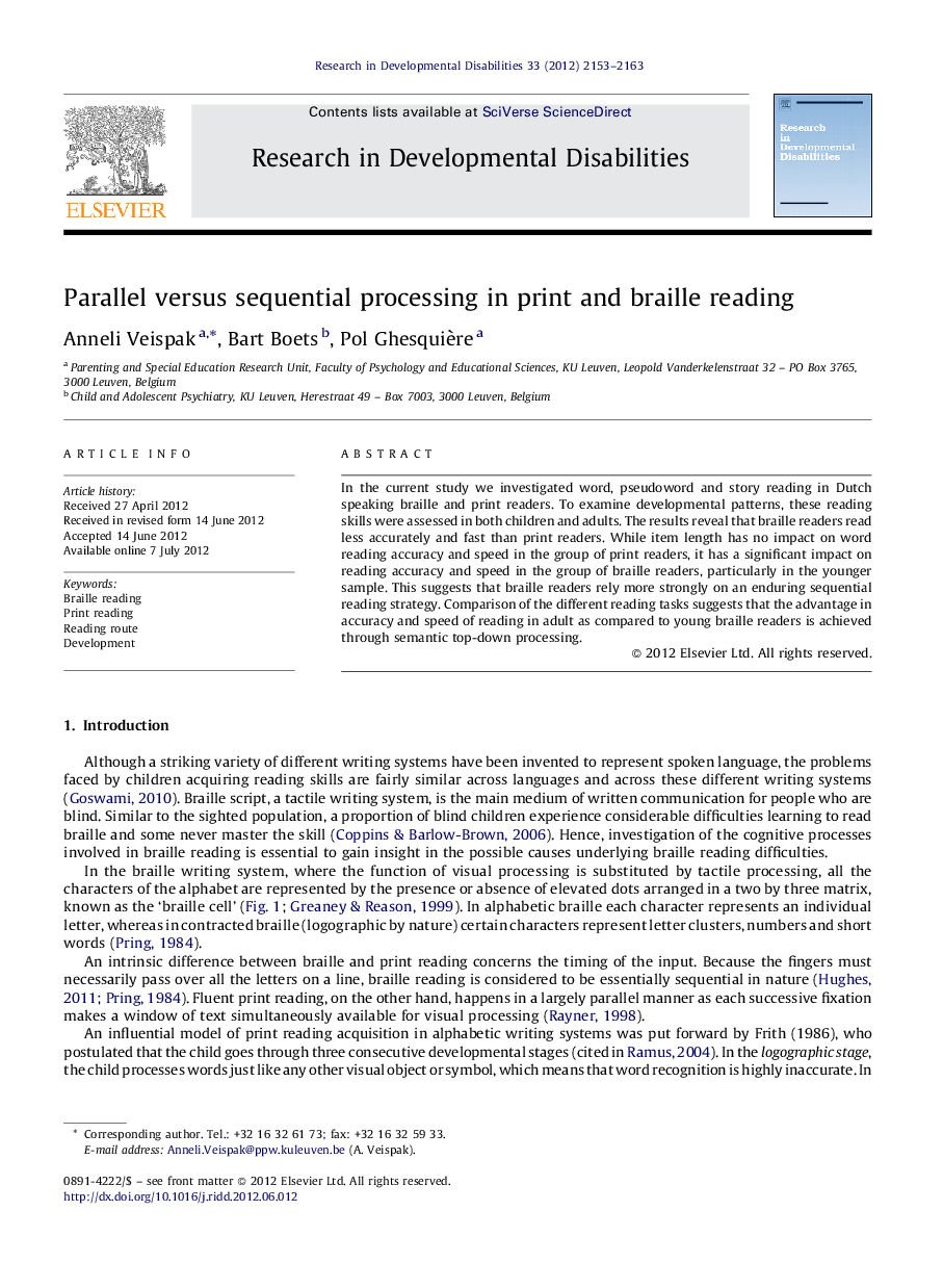 Parallel versus sequential processing in print and braille reading