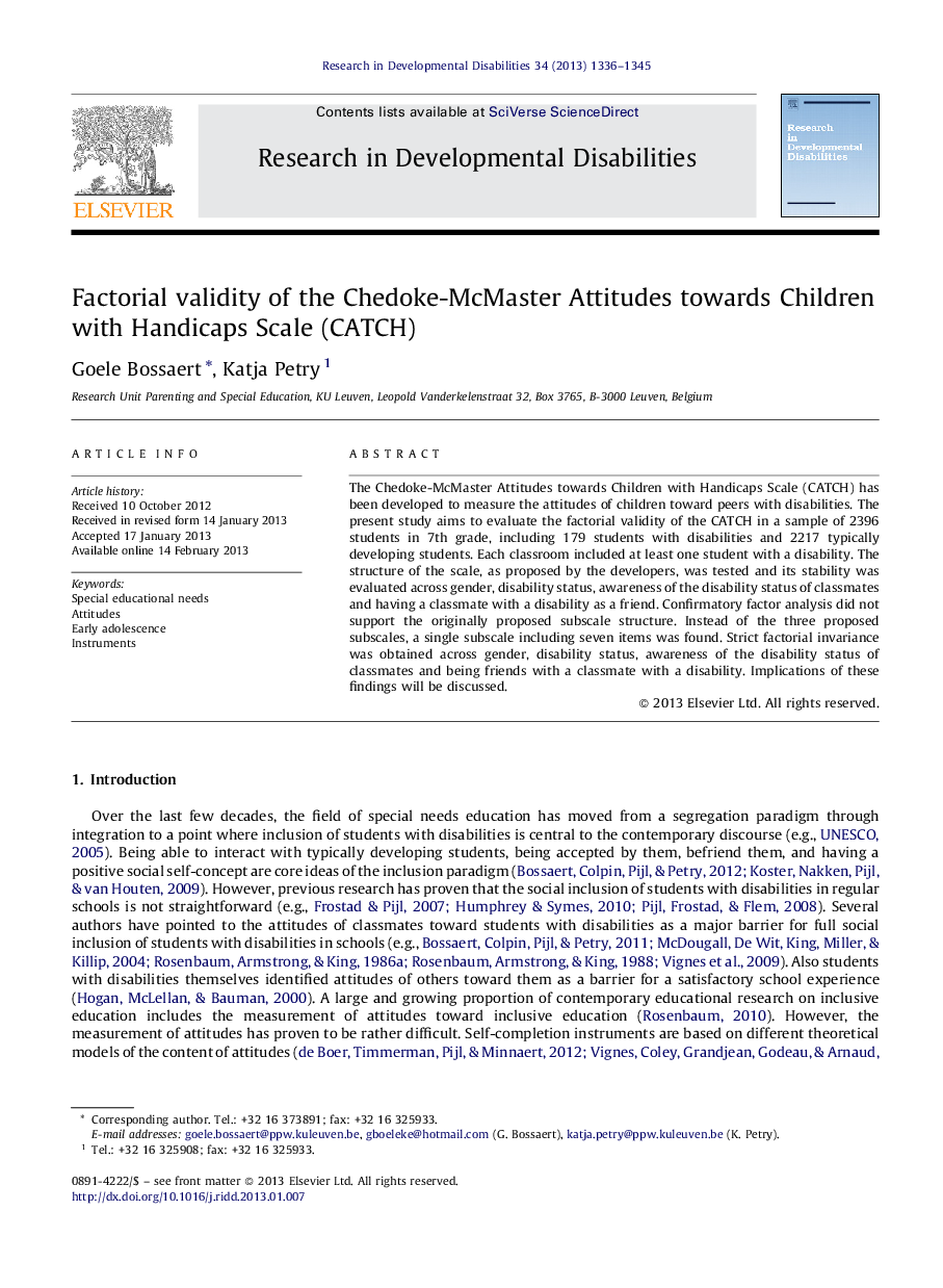 Factorial validity of the Chedoke-McMaster Attitudes towards Children with Handicaps Scale (CATCH)