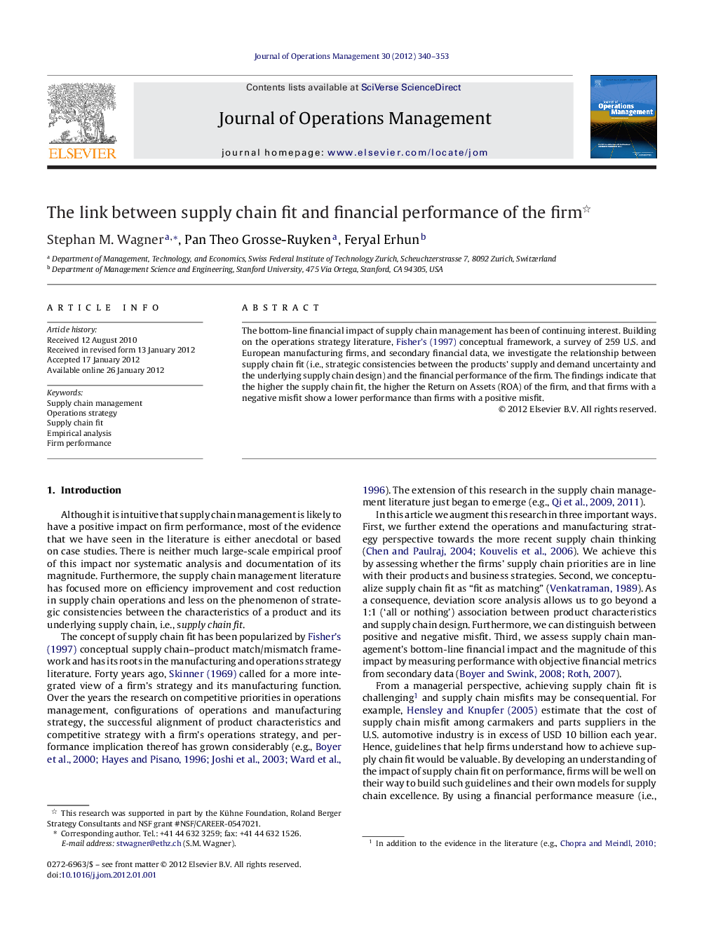 The link between supply chain fit and financial performance of the firm 