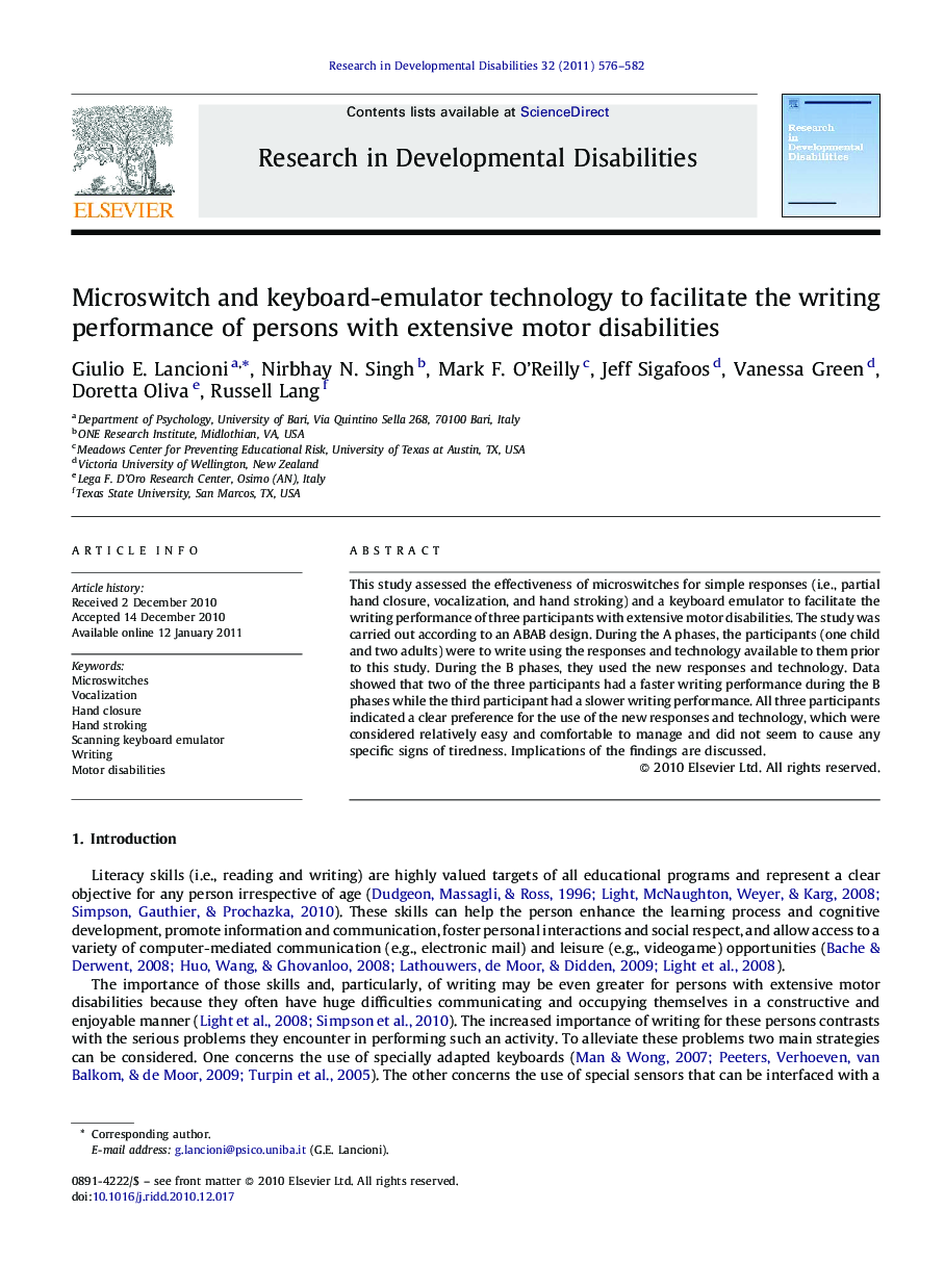 Microswitch and keyboard-emulator technology to facilitate the writing performance of persons with extensive motor disabilities