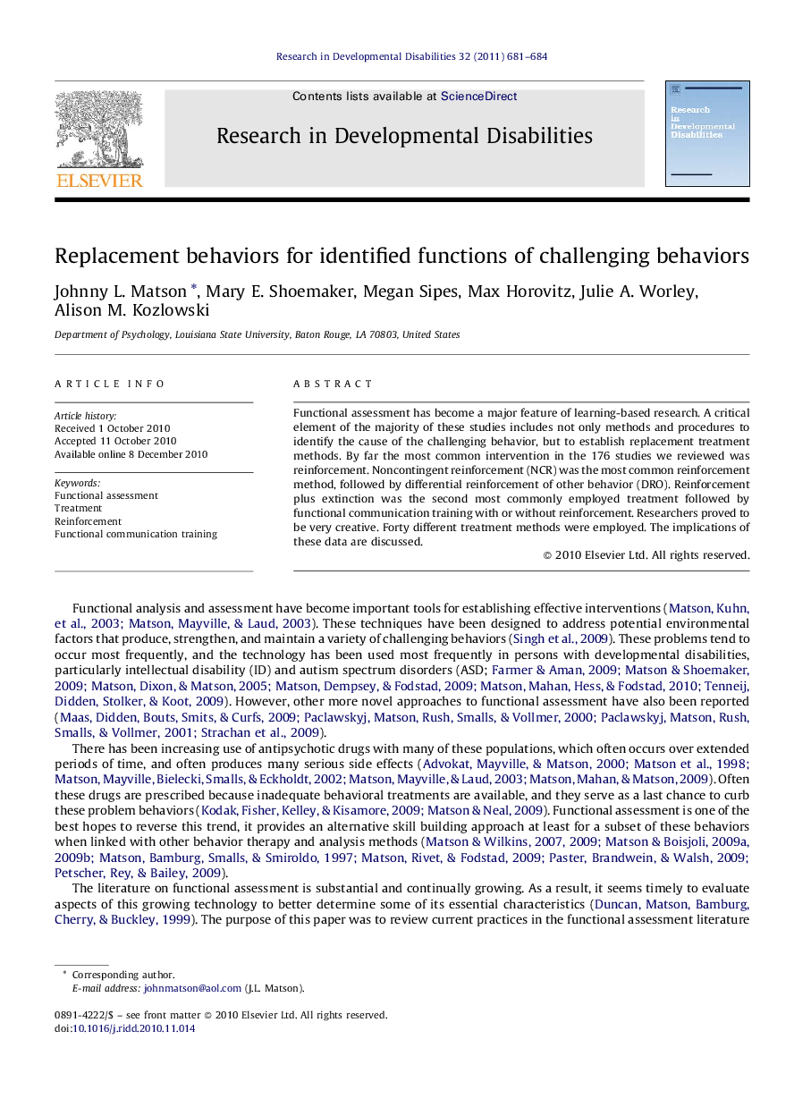 Replacement behaviors for identified functions of challenging behaviors