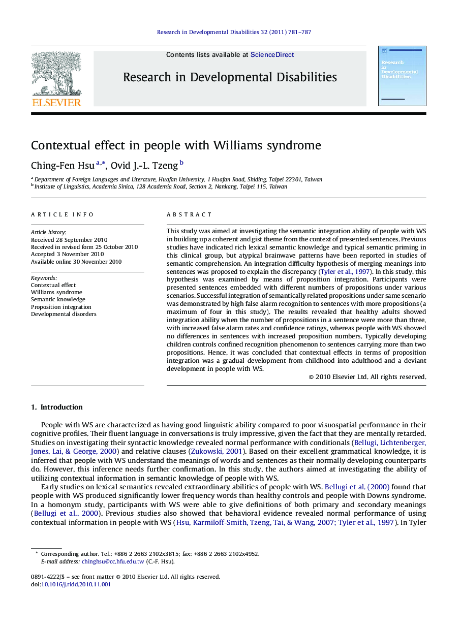 Contextual effect in people with Williams syndrome