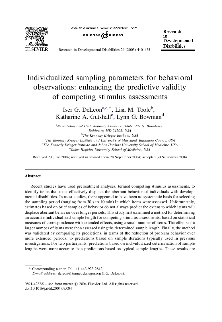 Individualized sampling parameters for behavioral observations: enhancing the predictive validity of competing stimulus assessments