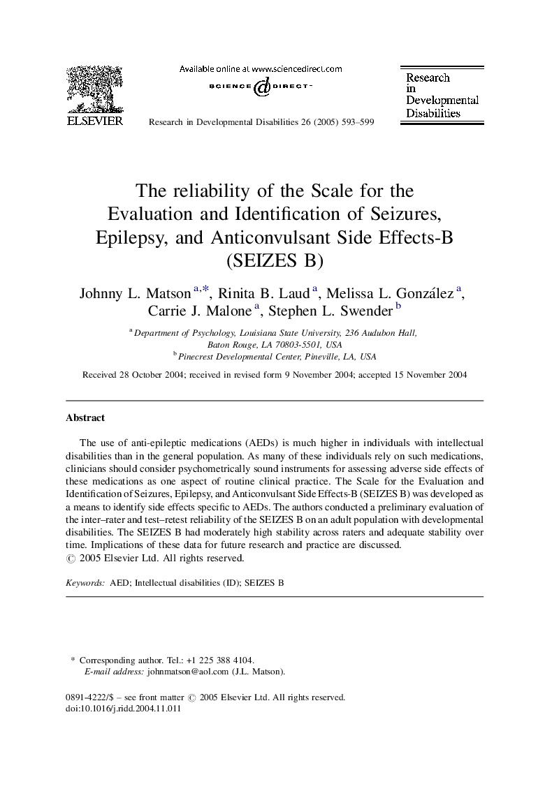 The reliability of the Scale for the Evaluation and Identification of Seizures, Epilepsy, and Anticonvulsant Side Effects-B (SEIZES B)