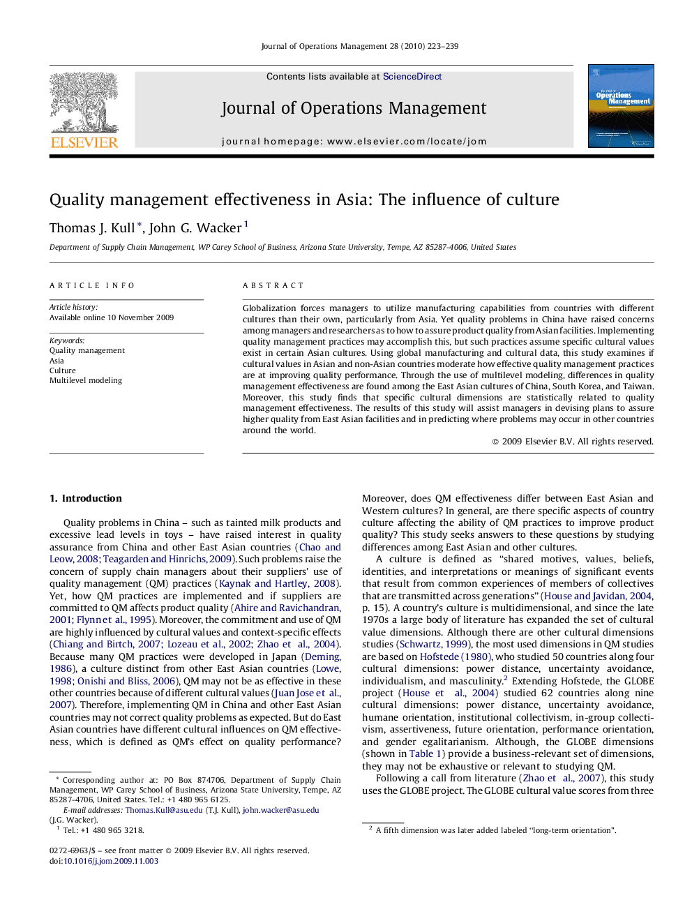 Quality management effectiveness in Asia: The influence of culture